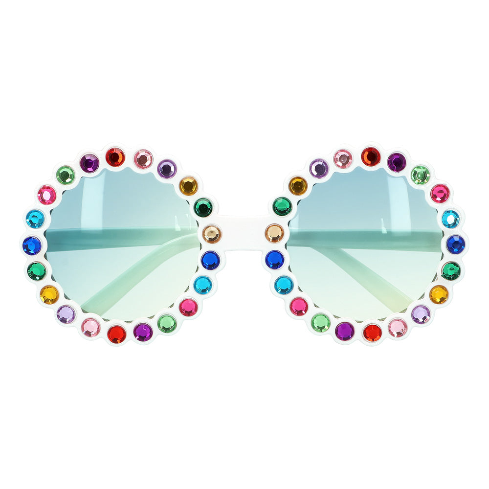 Lunettes Strass Multicolores Rondes – Accessoire Fête Scintillant