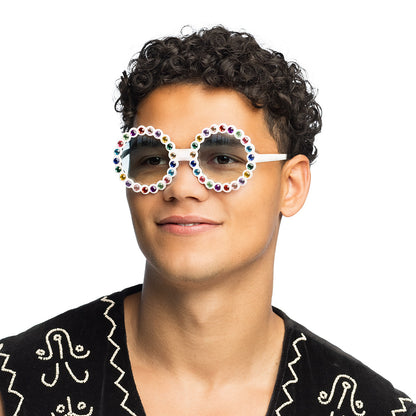 Lunettes Strass Multicolores Rondes – Accessoire Fête Scintillant
