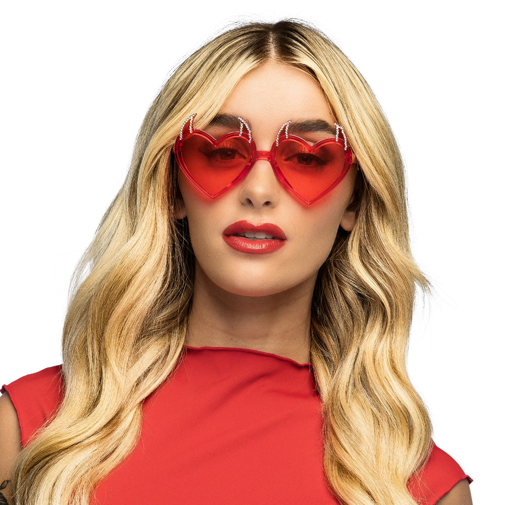 Lunettes Cœur Diable Rouge avec Strass - Accessoire Fête
