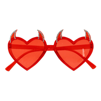 Lunettes Cœur Diable Rouge avec Strass - Accessoire Fête