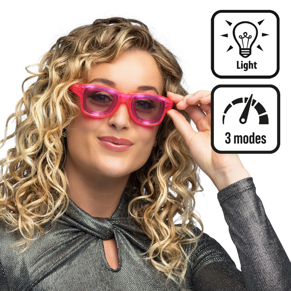 Lunettes LED Rose Fluo - 3 Modes de Lumière Festive