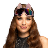 Lunettes Chat Strass Rose Irisées - Accessoire Disco Paillettes