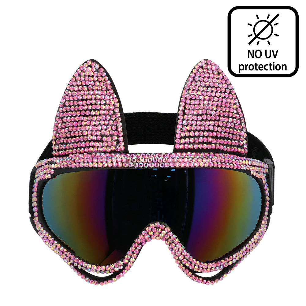 Lunettes Chat Strass Rose Irisées - Accessoire Disco Paillettes