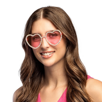 Lunettes Cœur Strass Rose Disco - Accessoire Fête