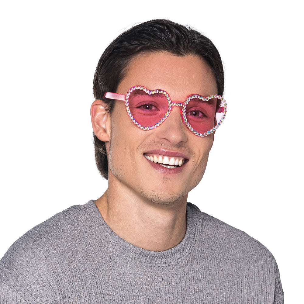 Lunettes Cœur Strass Rose Disco - Accessoire Fête