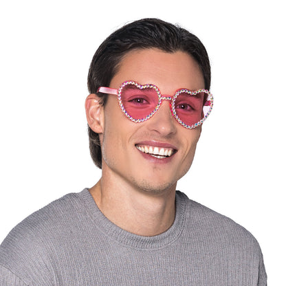 Lunettes Cœur Strass Rose Disco - Accessoire Fête