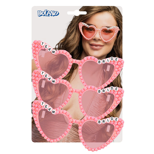 Lunettes Cœur Team Bride 3 Pcs - Accessoire EVJF Strass Rose