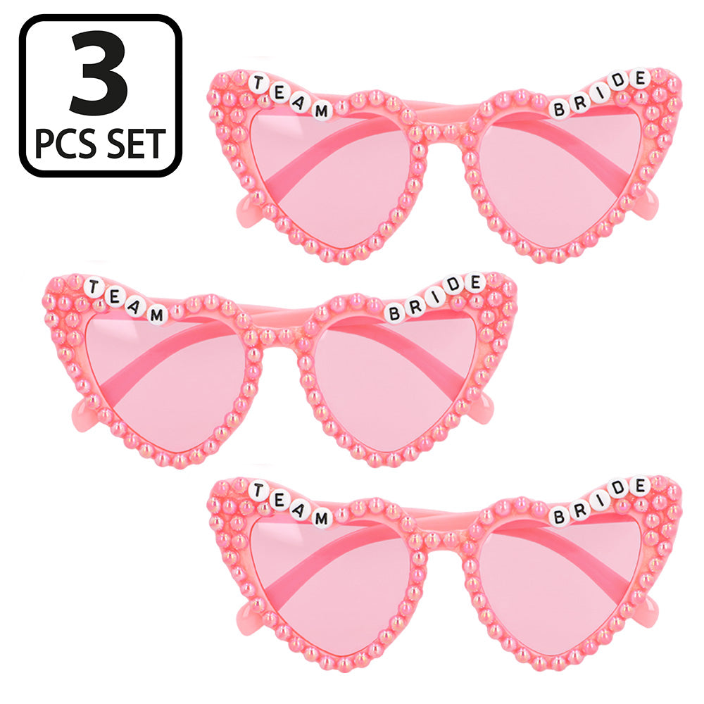 Lunettes Cœur Team Bride 3 Pcs - Accessoire EVJF Strass Rose
