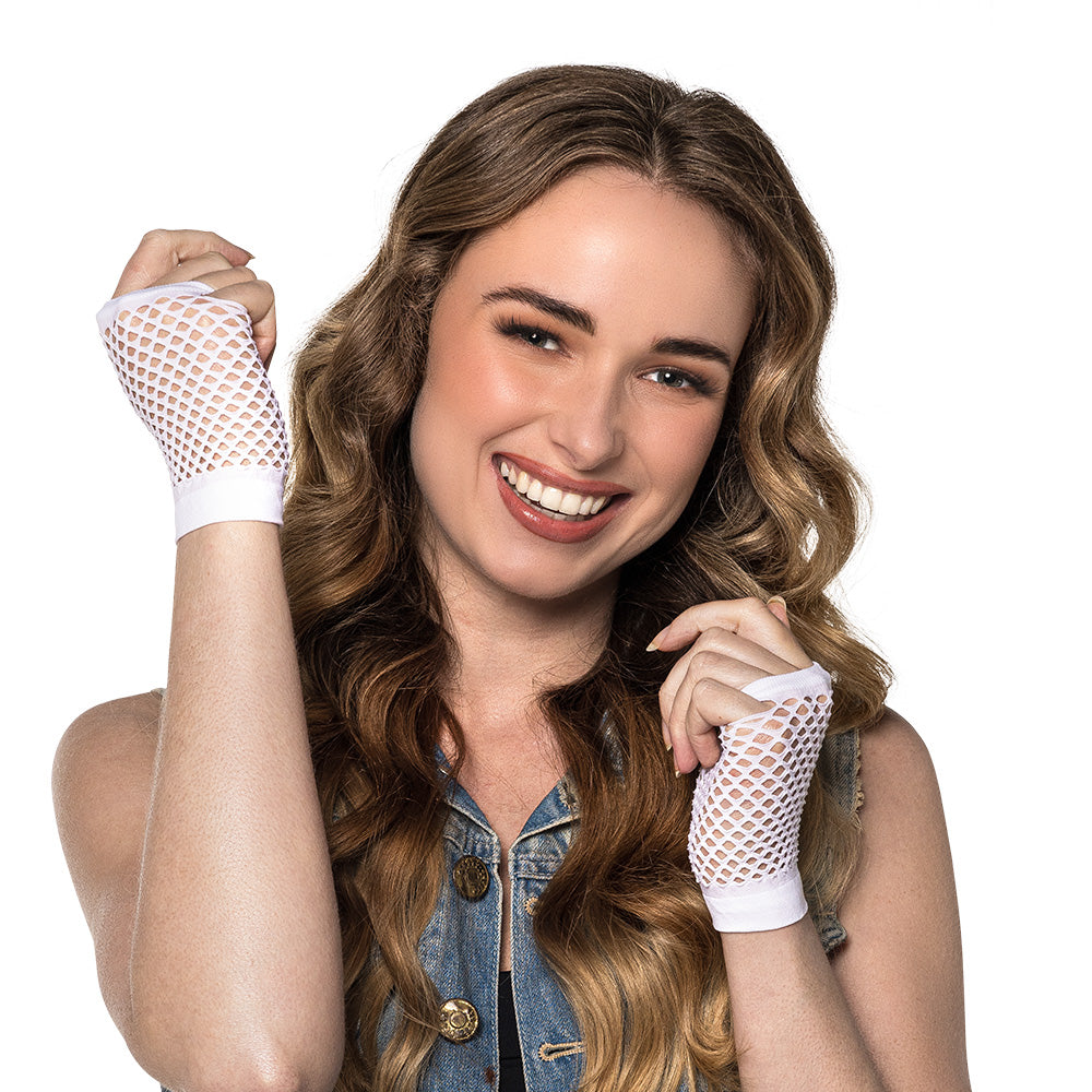 Gants Résille Blancs Année 80 - Accessoire Disco Party