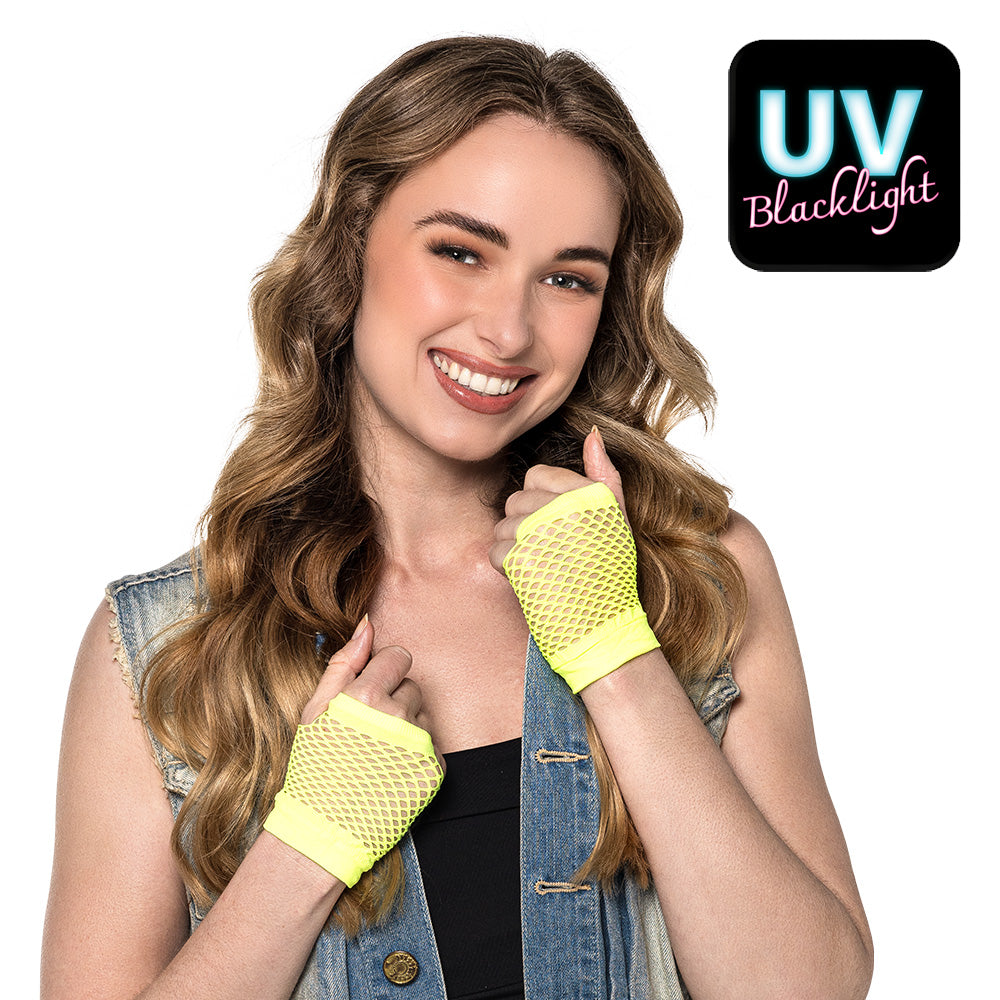 Gants Filet Néon Phosphorescent UV Blacklight - Déguisement Années 80