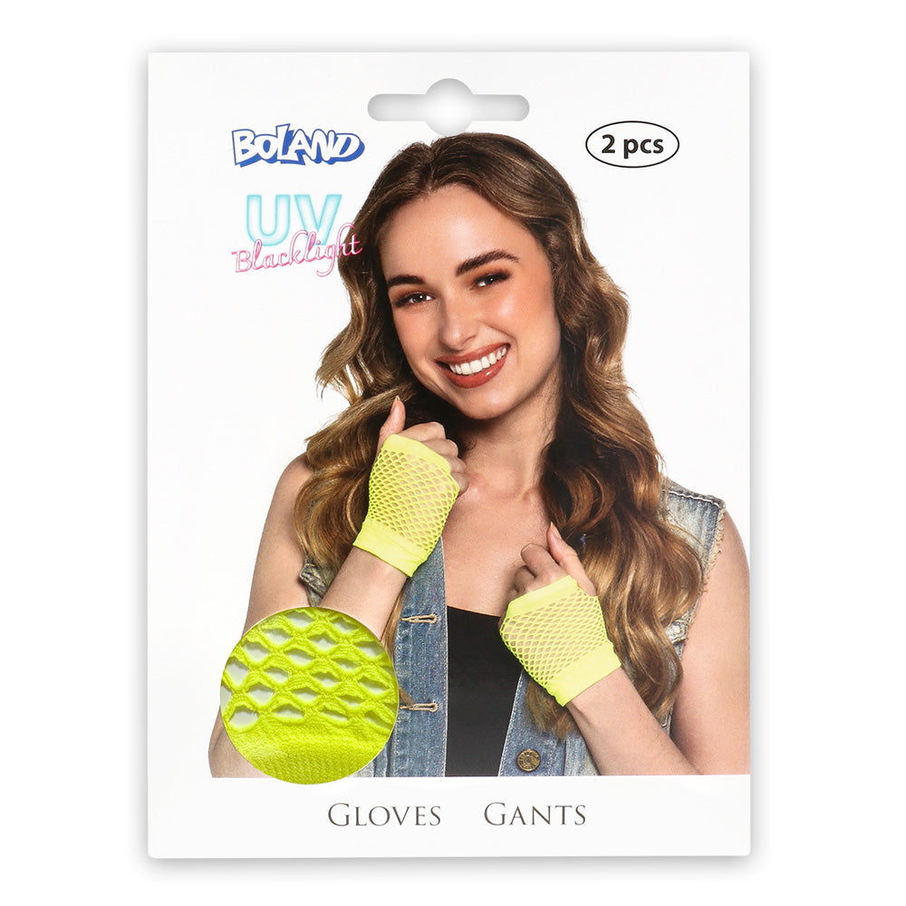 Gants Filet Néon Phosphorescent UV Blacklight - Déguisement Années 80