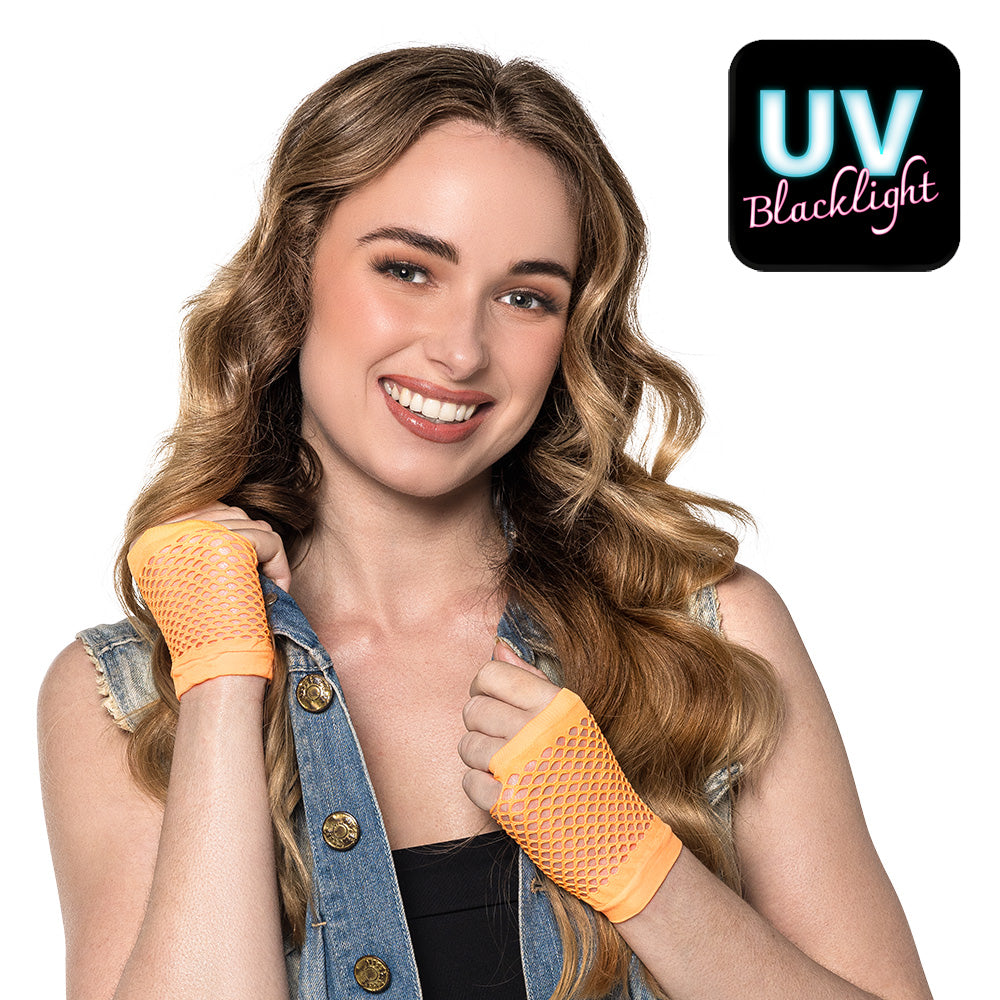 Gants Filet Fluo UV Blacklight Orange - Accessoire Disco 80s