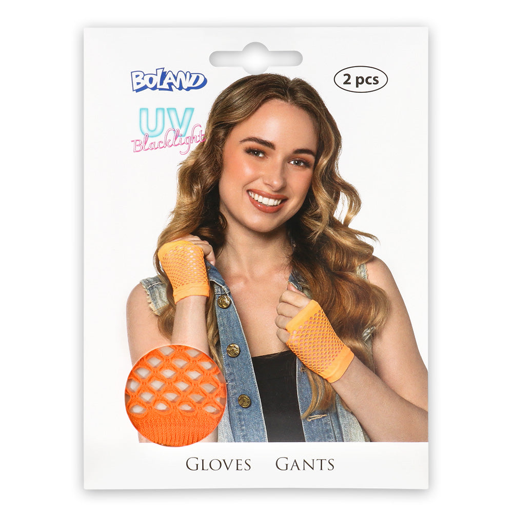 Gants Filet Fluo UV Blacklight Orange - Accessoire Disco 80s