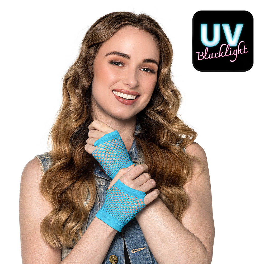 Gants Résille UV Blacklight Bleu Fluo - Accessoire Disco