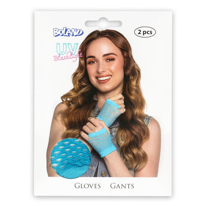 Gants Résille UV Blacklight Bleu Fluo - Accessoire Disco