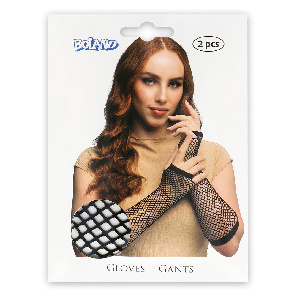 Gants Filet Noir Sans Doigts - Accessoire Déguisement Années 80