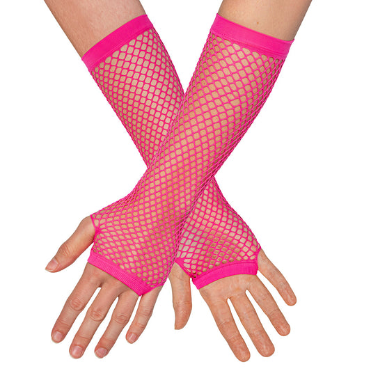 Gants Résille Néon Longs sans Doigts - UV Blacklight