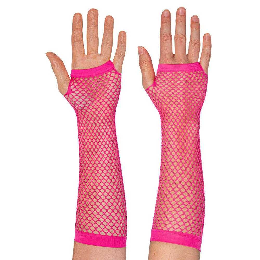 Gants Résille Néon Longs sans Doigts - UV Blacklight