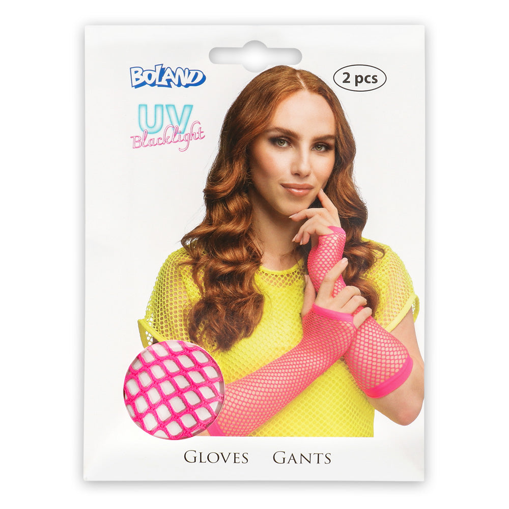 Gants Résille Néon Longs sans Doigts - UV Blacklight