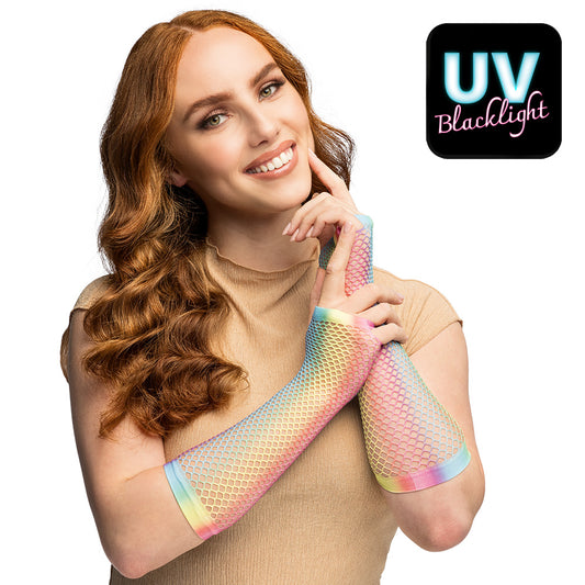 Gants Filet Arc-en-Ciel UV Blacklight - Accessoire Soirée