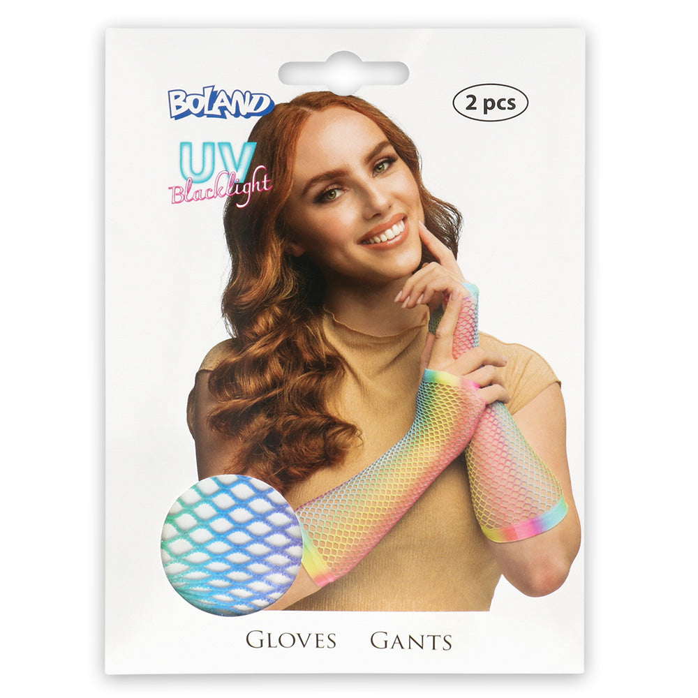 Gants Filet Arc-en-Ciel UV Blacklight - Accessoire Soirée