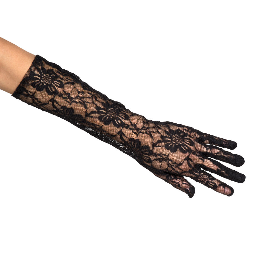 Gants Longs en Dentelle Noire - Accessoire Élégant Années 20
