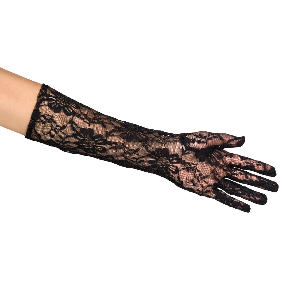 Gants Longs en Dentelle Noire - Accessoire Élégant Années 20
