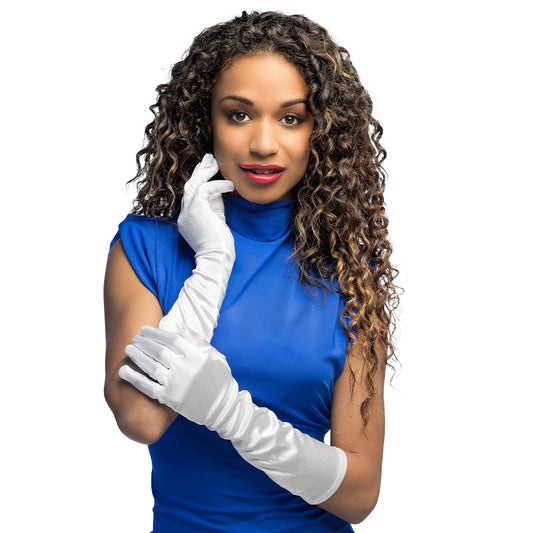 Longs Gants Blancs Satin - Accessoire Soirée Élégant