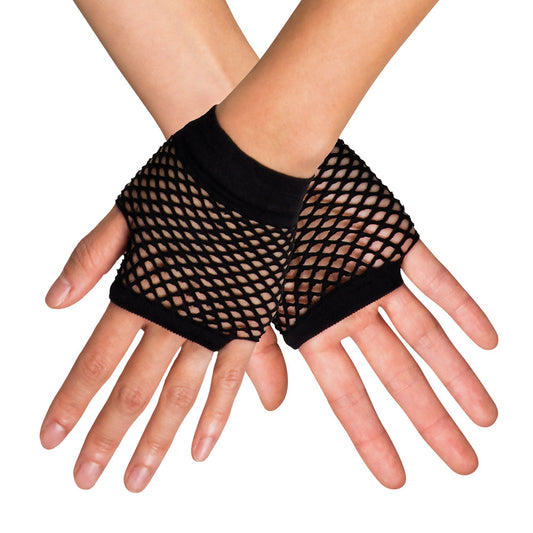 Gants Filet Noir Sans Doigts - Accessoire Années 80 Punk Rock