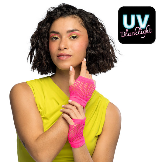 Gants Filet Rose Fluo UV Blacklight - Accessoire Disco & Fête