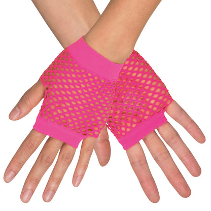 Gants Filet Rose Fluo UV Blacklight - Accessoire Disco & Fête