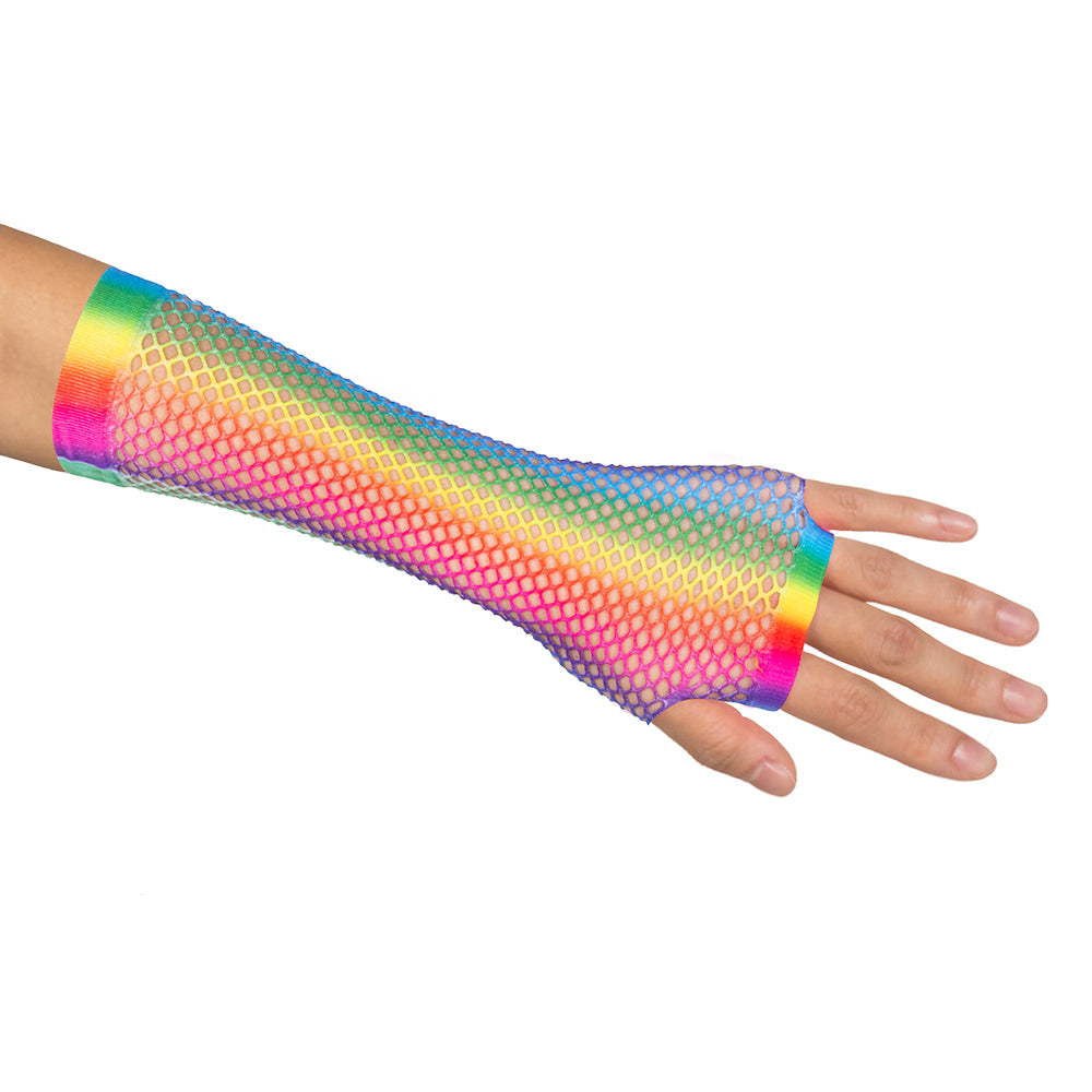 Mitaines Résille Arc-en-Ciel Paillettes - Accessoire Disco Années 80