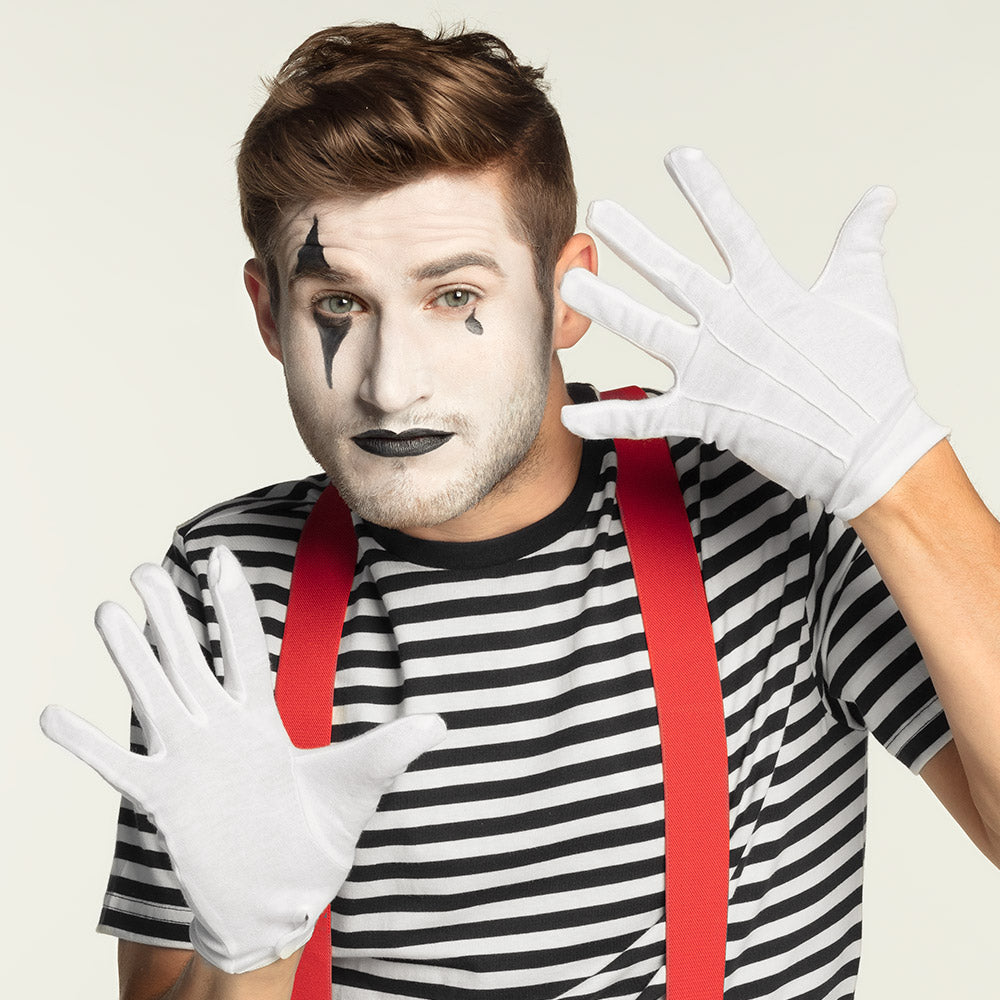 Gants Blancs Mime - Accessoire Déguisement Cirque Classique