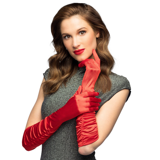 Gants Longs Rouges Froissés - Accessoire Soirée Vintage