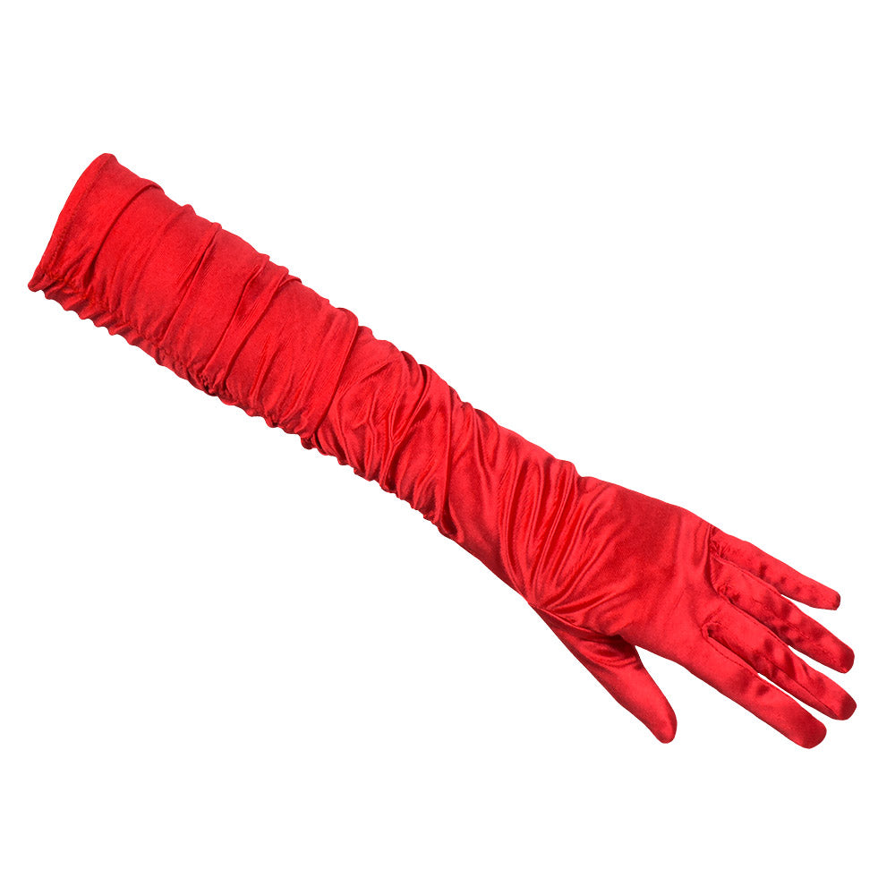 Gants Longs Rouges Froissés - Accessoire Soirée Vintage
