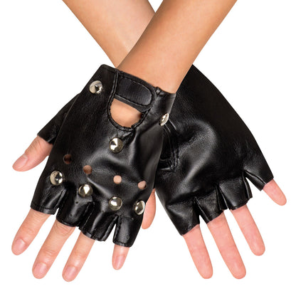 Gants Fingerless Rock avec Clous et Rivets - Accessoire Motard