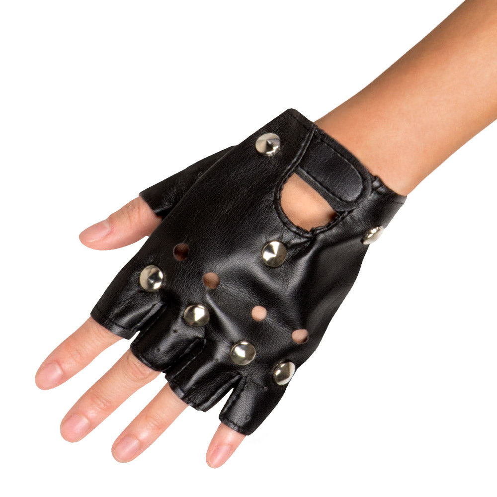 Gants Fingerless Rock avec Clous et Rivets - Accessoire Motard