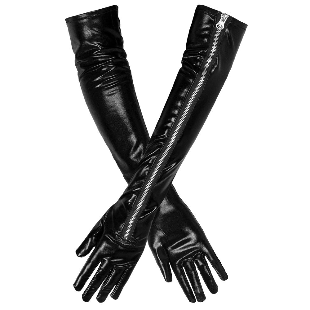 Gants Longs Noirs Zippés - Accessoire Rockstar & Disco