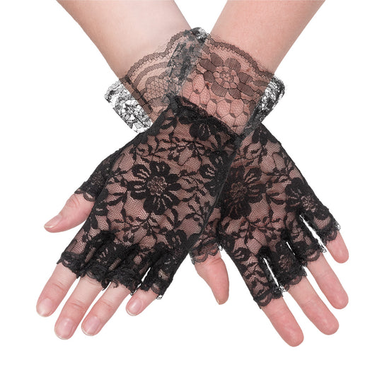 Gants Dentelle Sans Doigts Noirs - Accessoire Burlesque Rétro