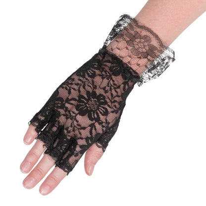 Gants Dentelle Sans Doigts Noirs - Accessoire Burlesque Rétro