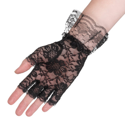 Gants Dentelle Sans Doigts Noirs - Accessoire Burlesque Rétro