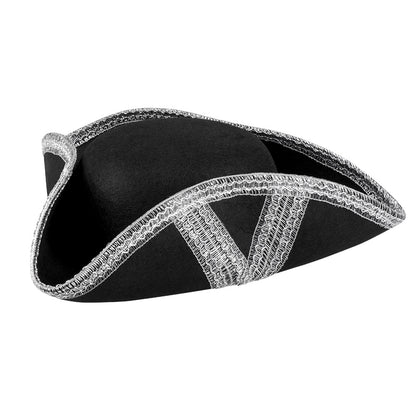 Chapeau Pirate Tricorne Noir Argent - Déguisement Adulte