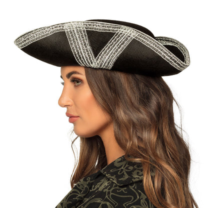 Chapeau Pirate Tricorne Noir Argent - Déguisement Adulte