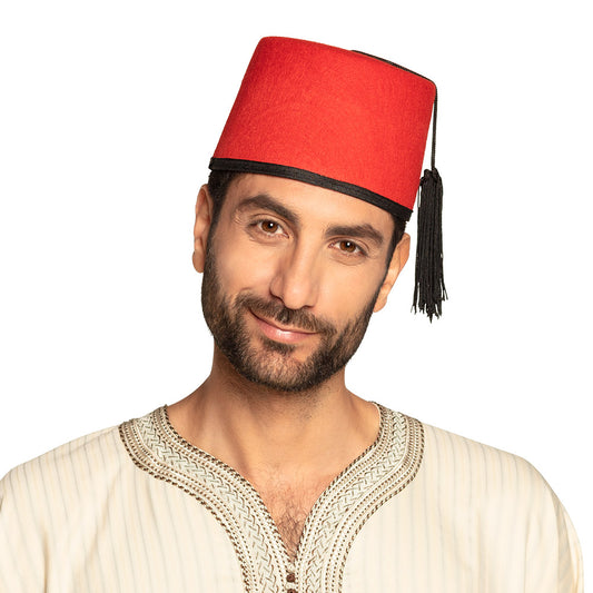 Fez Rouge Adulte avec Gland Noir - Coiffe Orientale