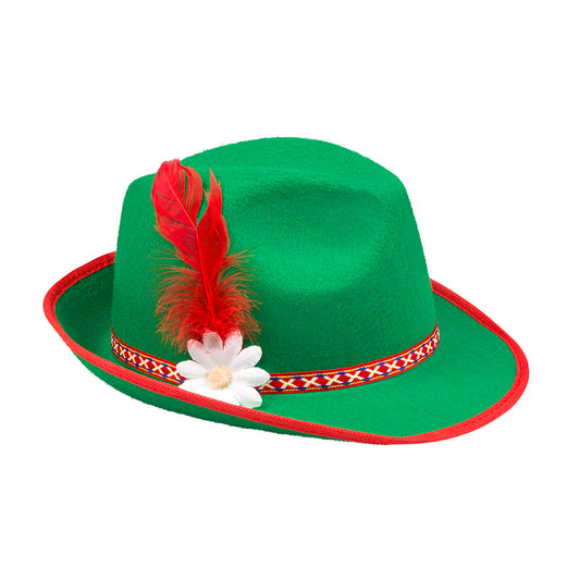 Chapeau Tyrolien Vert Adulte - Chapeau Bavarois avec Plume et Fleur