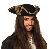 Chapeau Tricorne Pirate Noir et Or - Déguisement Adulte