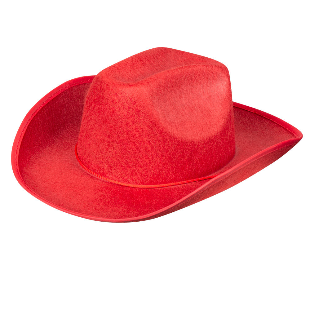 Chapeau Cowboy Rouge avec Cordelette - Accessoire Western Adulte