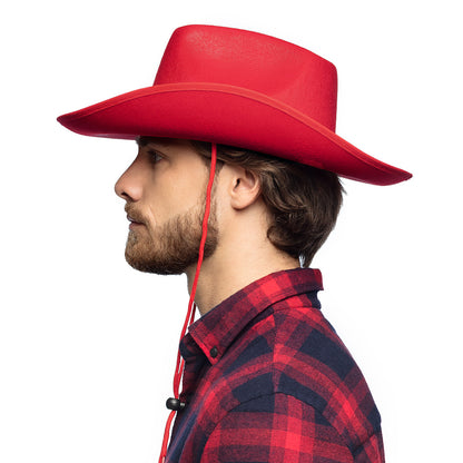 Chapeau Cowboy Rouge avec Cordelette - Accessoire Western Adulte