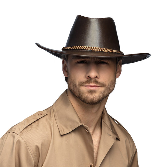 Chapeau Cowboy Marron Cuir Accessoire Western Adulte