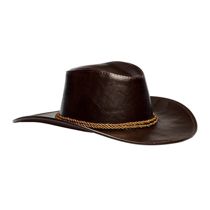 Chapeau Cowboy Marron Cuir Accessoire Western Adulte